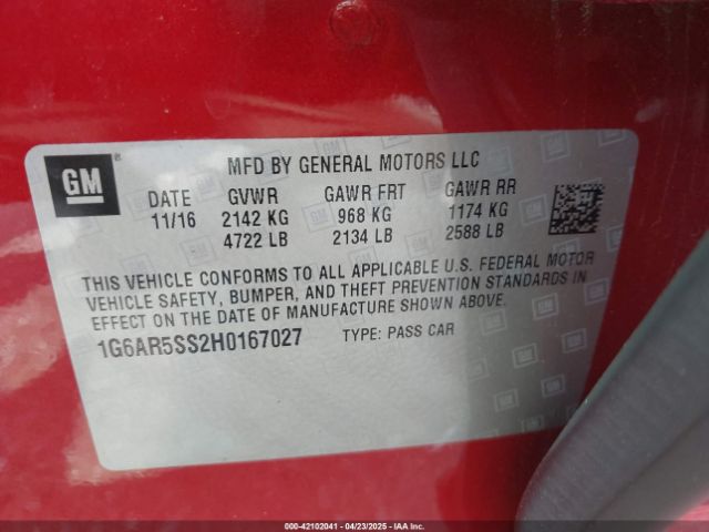 2017 CADILLAC CTS 1G6AR5SS2H0167027 Photo 8