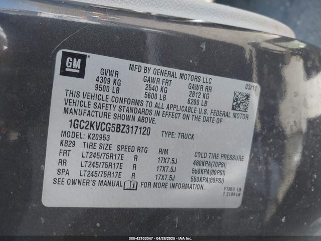 42102047 :رقم المزاد ، 1GC2KVCG5BZ317120 vin ، 2011 Chevrolet Silverado 2500hd Work Truck مزاد بيع