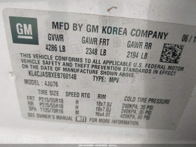 KL4CJASBXEB760148 Buick Encore
