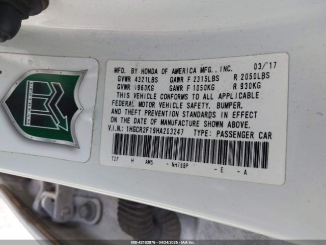 1HGCR2F19HA203247 Honda Accord Sport Se