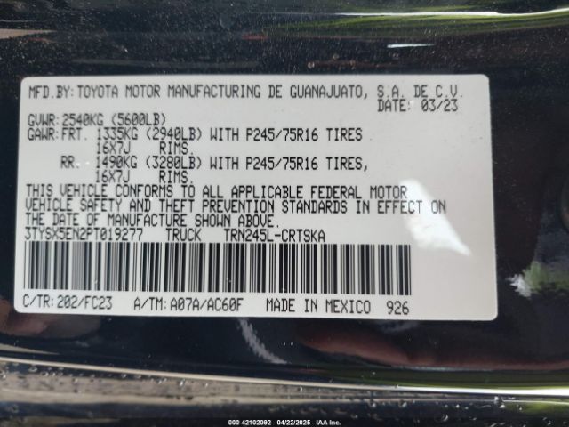 3TYSX5EN2PT019277 Toyota Tacoma Sr5