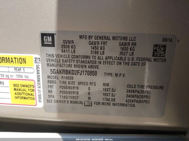 5GAKRBKD2FJ170858 Buick Enclave Leather