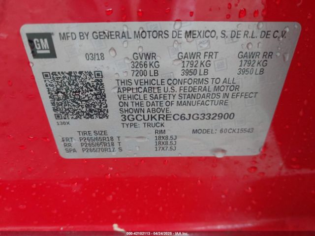 3GCUKREC6JG332900 Chevrolet Silverado 1500 2lt