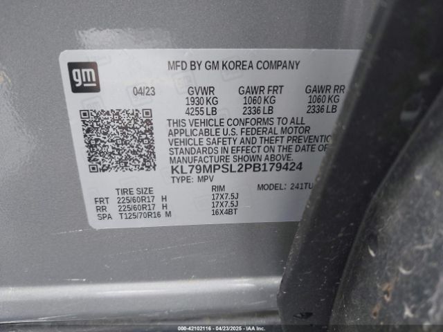 KL79MPSL2PB179424 Chevrolet Trailblazer Fwd Lt