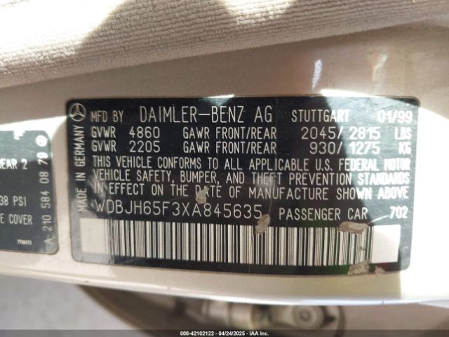 1999 MERCEDES-BENZ E 320 WDBJH65F3XA845635 Photo 8