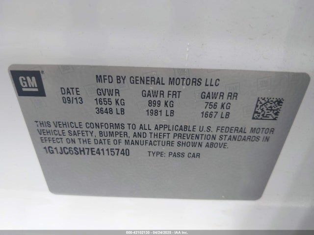 1G1JC6SH7E4115740 Chevrolet Sonic Lt Auto