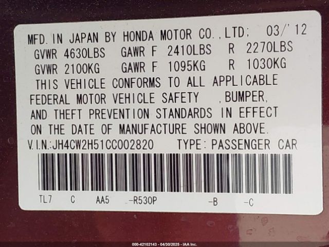 2012 ACURA TSX JH4CW2H51CC002820 Photo 8