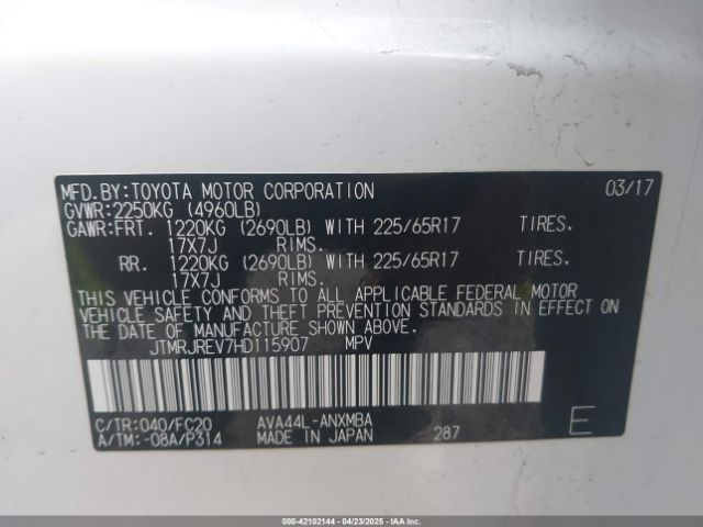 JTMRJREV7HD115907 Toyota Rav4 Hybrid Xle