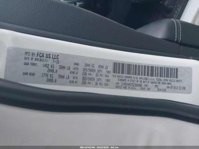 1C4RDHAG7GC502082 Dodge Durango Sxt