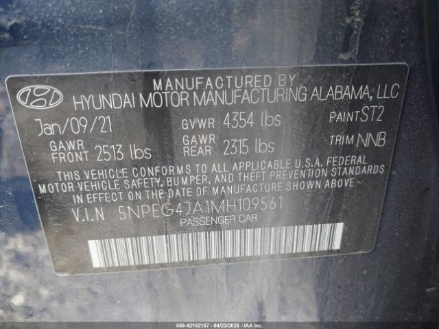 5NPEG4JA1MH109561 Hyundai SONATA SE