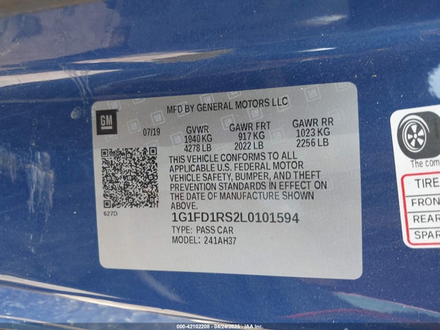 1G1FD1RS2L0101594 Chevrolet Camaro Rwd  2lt