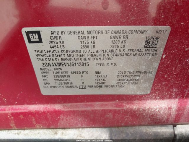 2GNAXMEV1J6113015 Chevrolet Equinox Premier