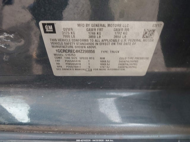 1GCRCREC4HZ298856 Chevrolet Silverado 1500 1lt
