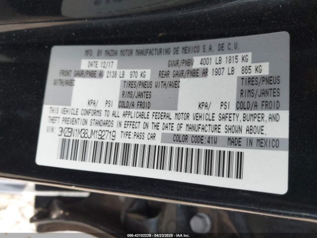 3MZBN1M38JM192719 Mazda Mazda3 Grand Touring