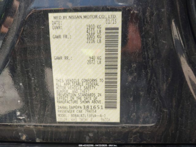 1N4AL3AP0FN381651 Nissan Altima 2.5 Sl