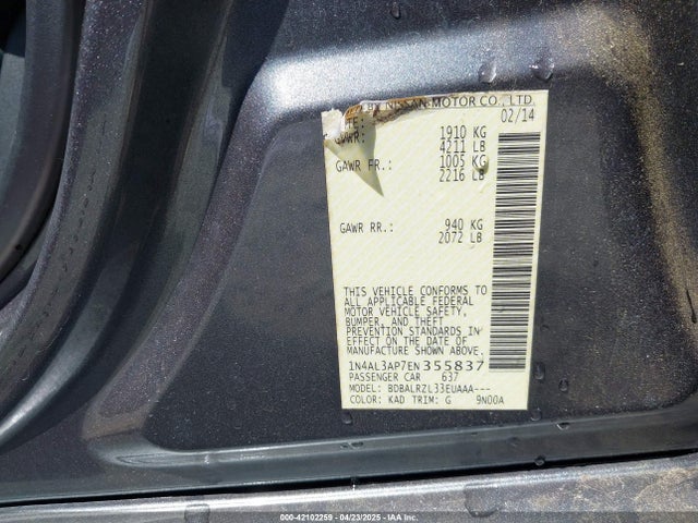 1N4AL3AP7EN355837 Nissan Altima 2.5/2.5 S/2.5 Sl/2.5 Sv