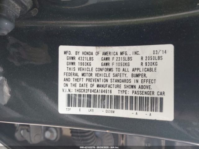 1HGCR2F84EA184616 Honda Accord Ex-l