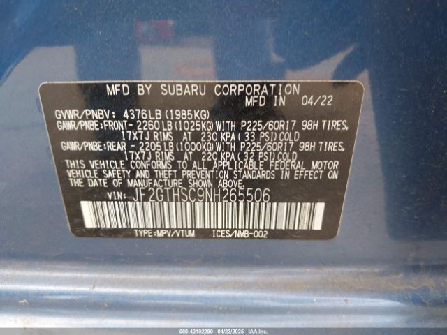 JF2GTHSC9NH265506 Subaru Crosstrek Sport