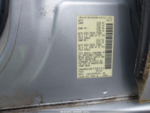1N6AD0EV2HN750721 Nissan Frontier Sv