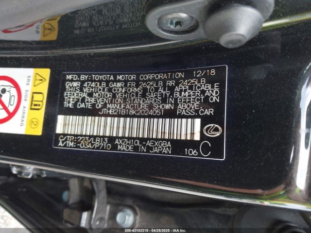 JTHB21B18K2024051 Lexus Es 300h Luxury