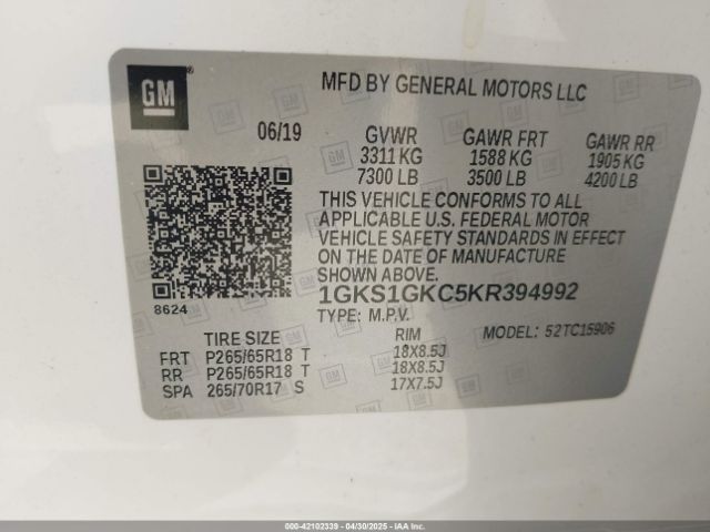1GKS1GKC5KR394992 GMC Yukon Xl Slt