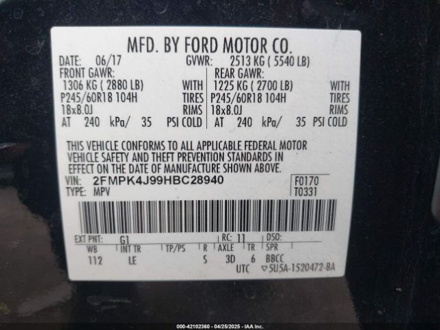 2FMPK4J99HBC28940 Ford EDGE SEL