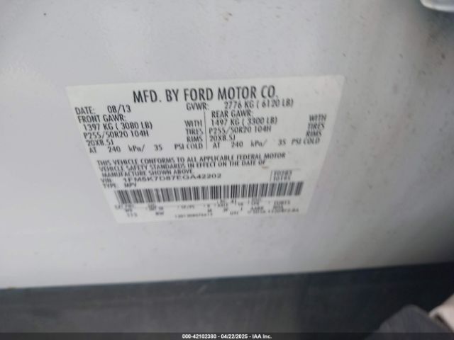 1FM5K7D87EGA42202 Ford EXPLORER XLT