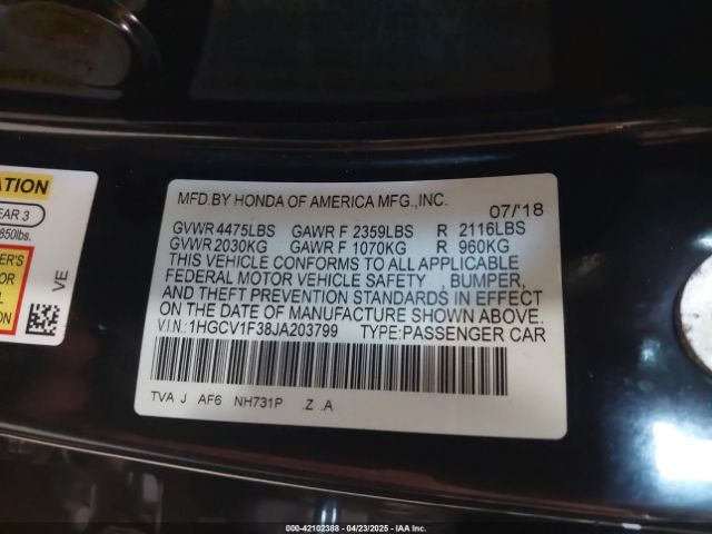 1HGCV1F38JA203799 Honda Accord Sport