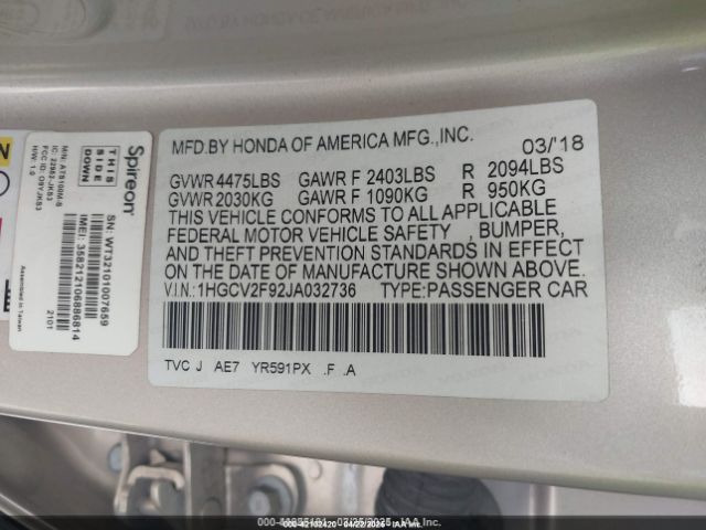 1HGCV2F92JA032736 Honda Accord Touring 2.0t