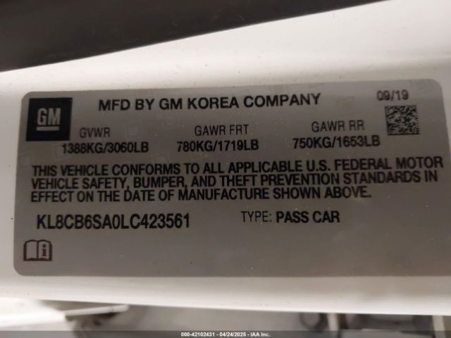 KL8CB6SA0LC423561 Chevrolet Spark Fwd Ls Automatic