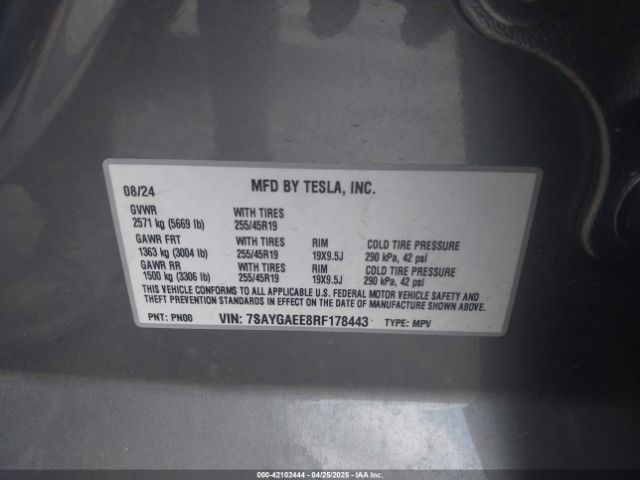 2024 TESLA MODEL Y 7SAYGAEE8RF178443 Photo 8