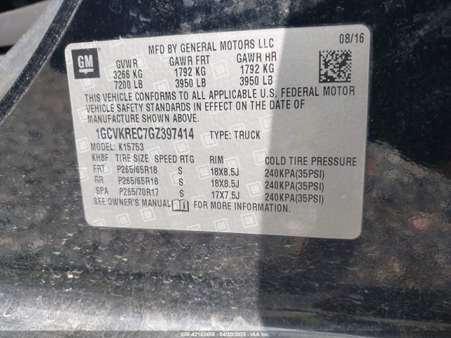 1GCVKREC7GZ397414 Chevrolet Silverado 1500 2lt