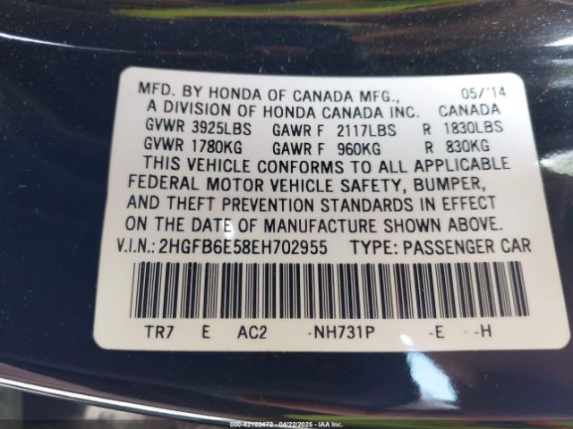 2HGFB6E58EH702955 Honda CIVIC SI