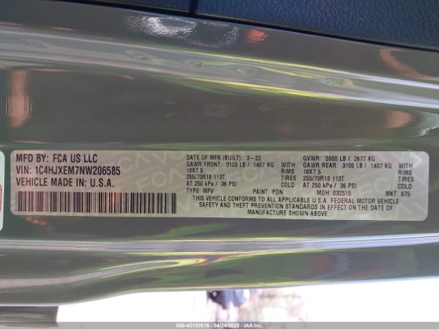 2022 JEEP WRANGLER UNLIMITED 1C4HJXEM7NW206585 Photo 8
