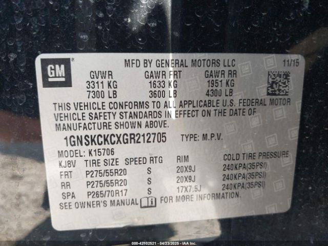 1GNSKCKCXGR212705 Chevrolet Tahoe Ltz