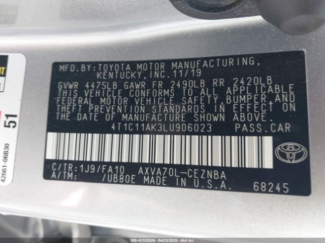 4T1C11AK3LU906023 Toyota CAMRY LE