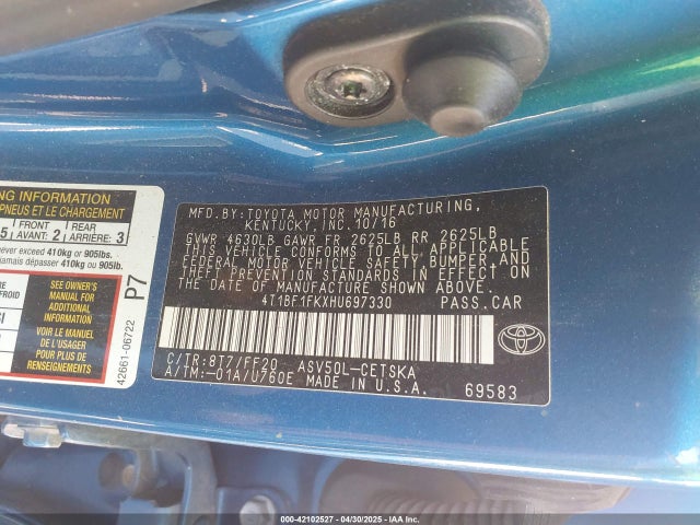 4T1BF1FKXHU697330 Toyota CAMRY SE