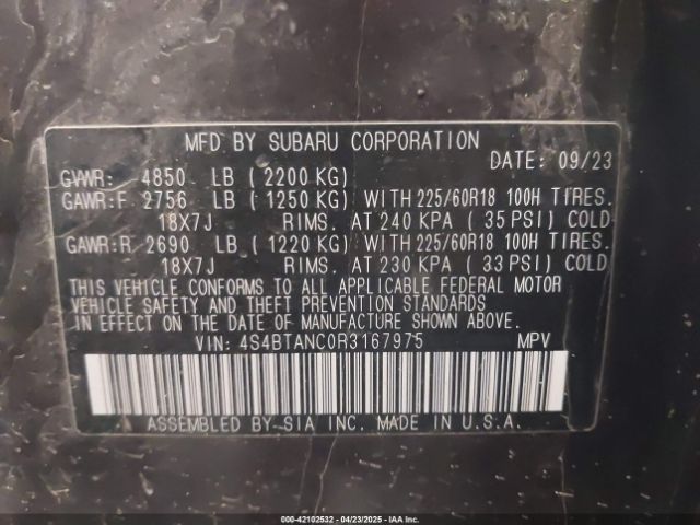 2024 SUBARU OUTBACK 4S4BTANC0R3167975 Photo 8