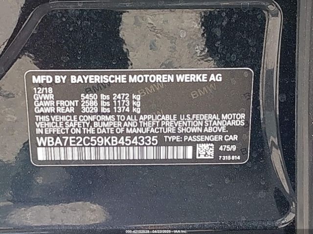 WBA7E2C59KB454335 BMW 740I
