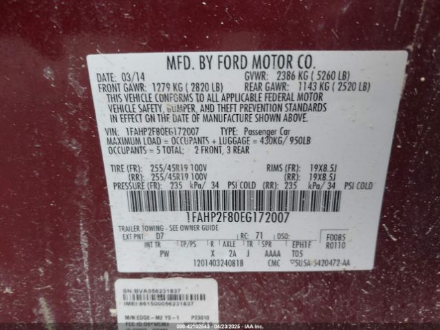 1FAHP2F80EG172007 Ford Taurus
