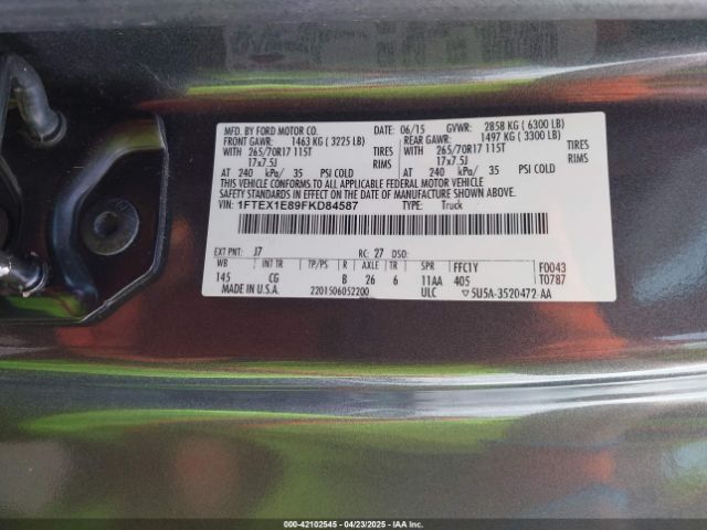1FTEX1E89FKD84587 Ford F-150 Xl