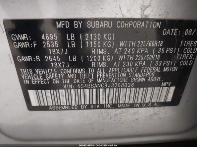 4S4BSANC9J3208336 Subaru Outback 2.5i Limited