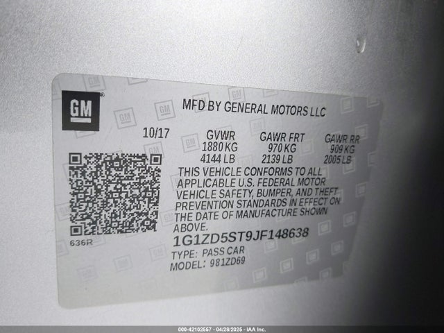 1G1ZD5ST9JF148638 Chevrolet MALIBU LT