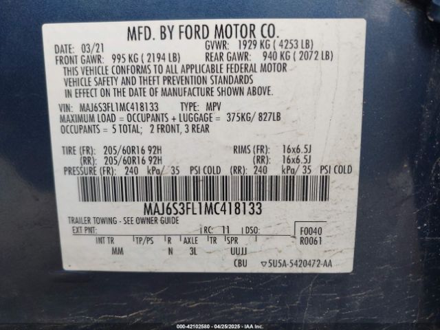 2021 FORD ECOSPORT MAJ6S3FL1MC418133 Photo 8