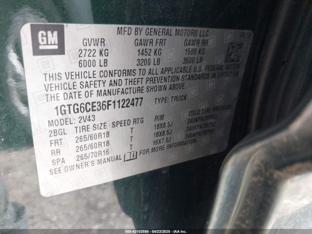 1GTG6CE36F1122477 GMC CANYON SLT