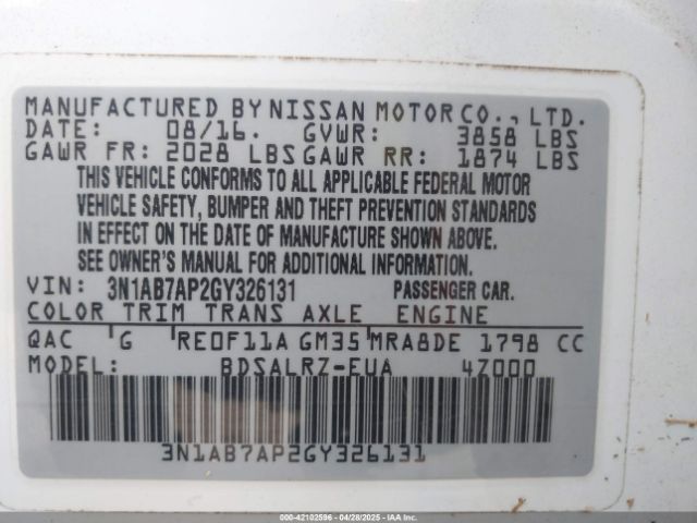3N1AB7AP2GY326131 Nissan SENTRA SR