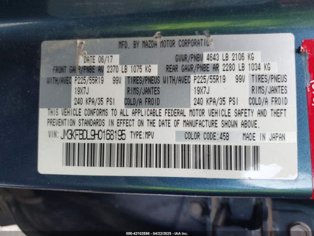 JM3KFBDL9H0168195 Mazda Cx-5 Grand Touring