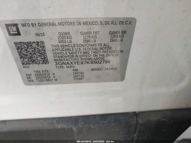 3GNAXYEX7KS502799 Chevrolet Equinox Premier