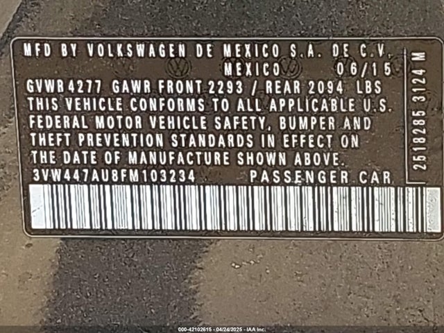 3VW447AU8FM103234 Volkswagen Golf Gti 2.0t Se W/performance Package 4-door