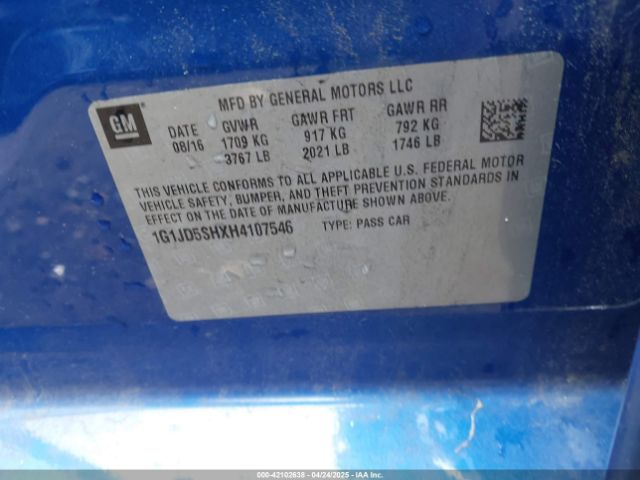 1G1JD5SHXH4107546 Chevrolet Sonic Lt Auto